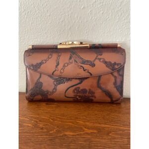 Vintage Gary's Leather wallet Equestrian chain link‎ horse bit pattern checkbook